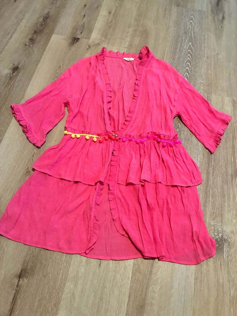 Easel Ruffle Pom Pom Cardigan Size M Pink